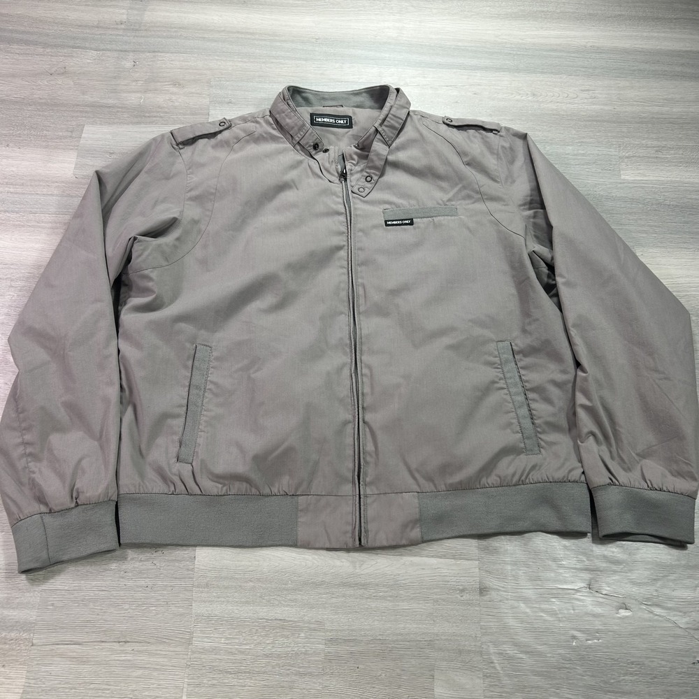 Members Only Jacket Mens 2XL Gray Bomber Full Zip Collared Pockets Lined Casual